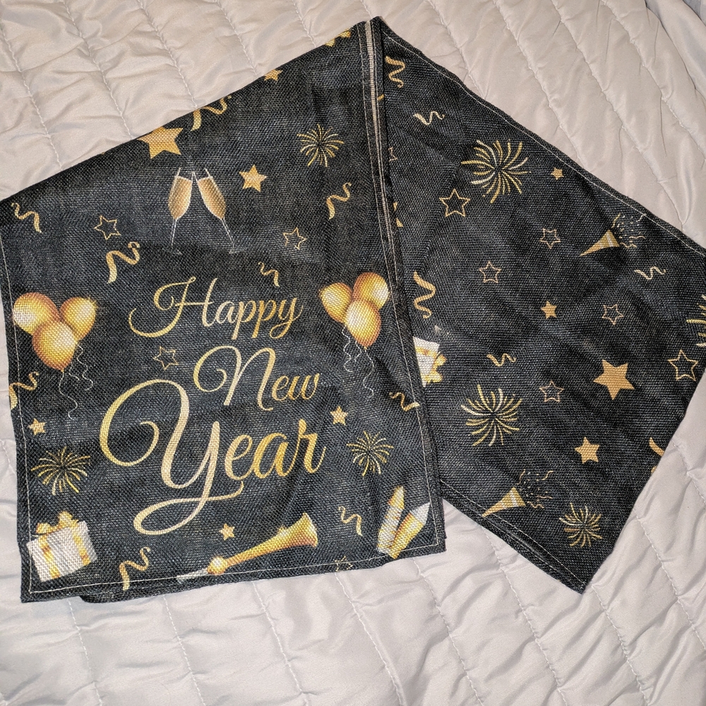 Festive New Year Holiday Decor Table Runner Black and Gold